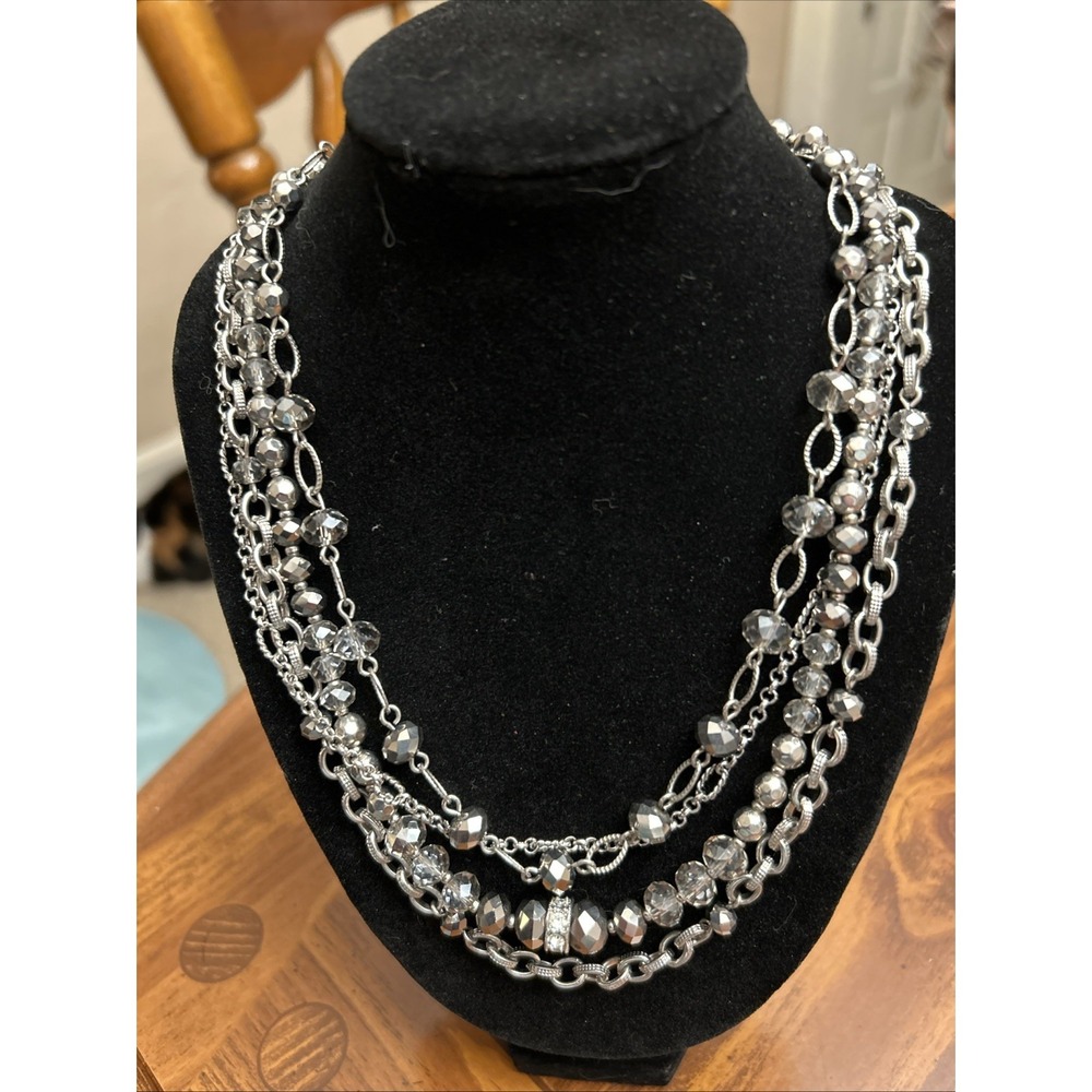 Whit House Black Market Silver Tone Rhinestone Strand Necklace